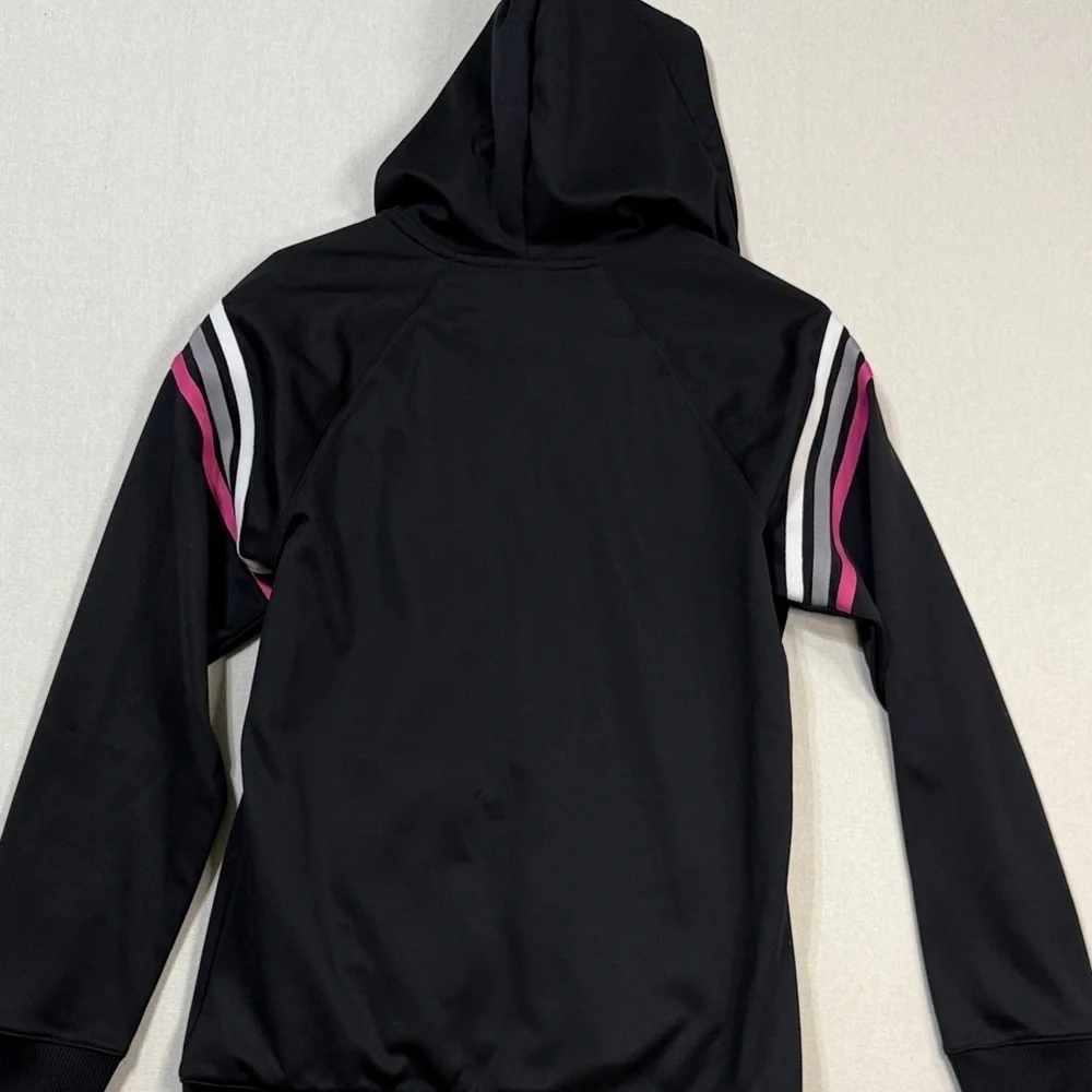 Adidas Kids Jacket in Black with Pink and White Stripes
